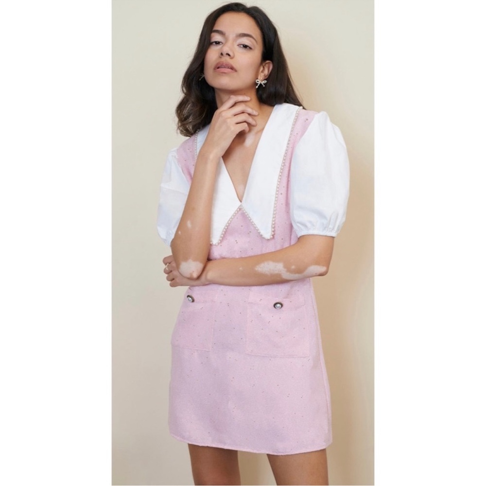 NWT Sister Jane Pale Pink Eyelet Pinafore Dress with White Collar